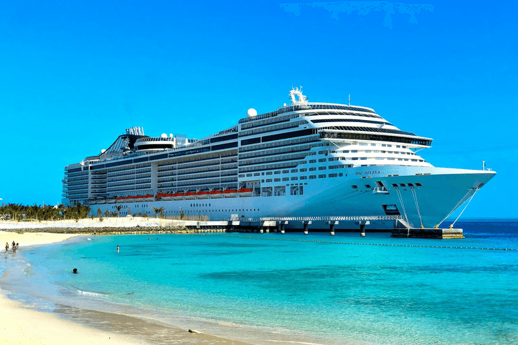 Cruise ship at a turquoise shore